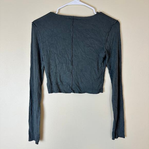 ZARA Women's Exposed Seams Long Sleeve Crop Top Olive Green Size‎ M - Picture 3 of 8